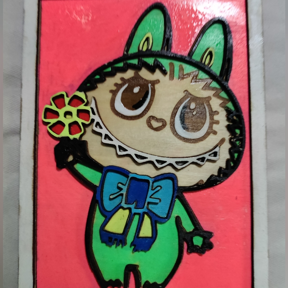 Labubu Monster Wooden Birthday Card Art